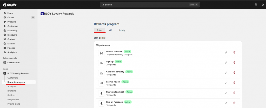 Point-based program: Access BLOY Rewards program